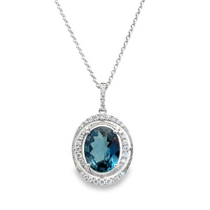 14kt White Gold London Blue Topaz And Diamond Pendant Necklace
