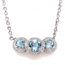 Estate 14kt White Gold Blue Topaz And Diamond Halo Necklace