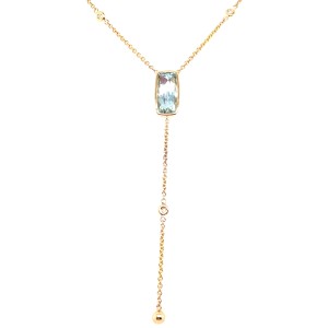 14kt Yellow Gold Aquamarine & Diamond "Y" Necklace