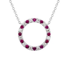 14kt White Gold Ruby And Diamond Circle Necklace