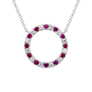 14kt White Gold Ruby And Diamond Circle Necklace