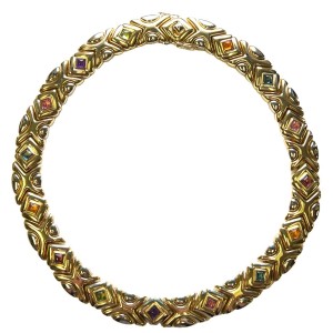 Estate KRIA 18kt Two-tone Gold Gemstone Collar Necklace