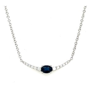 18kt White Gold Sapphire And Diamond Crescent Necklace