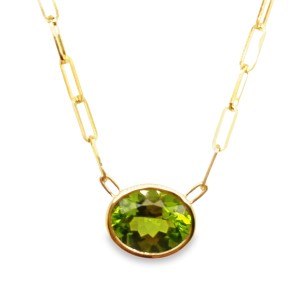 14kt Yellow Gold Bezel-set Peridot Solitaire Necklace