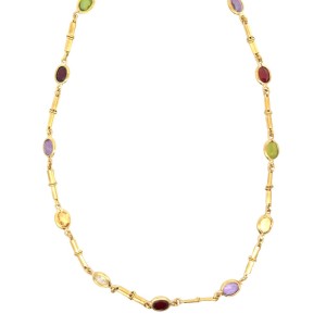 Estate 14kt Yellow Gold Gemstone Station Necklace