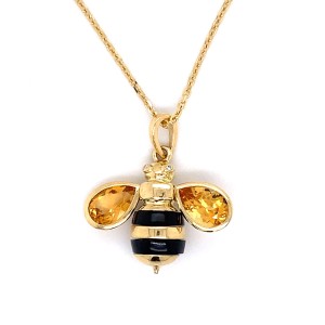 Gumuchian 18kt Yellow Gold Citrine And Onyx "Bee" Pendant Necklace