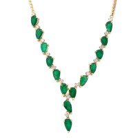 Estate 18kt Yellow Gold Emerald And Diamond Y-necklace