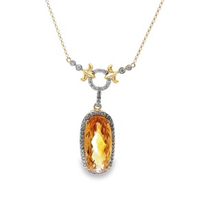 Estate 14kt Yellow Gold Citrine And Diamond Drop Necklace