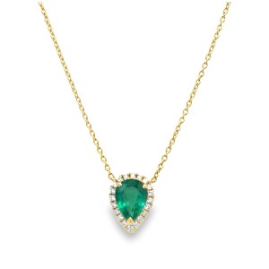 18kt Yellow Gold Emerald And Diamond Halo Necklace