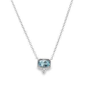 14kt White Gold Aquamarine And Diamond Necklace