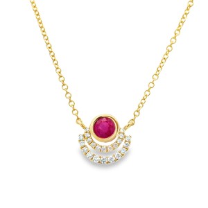 14kt Yellow Gold Ruby And Diamond Crescent Necklace