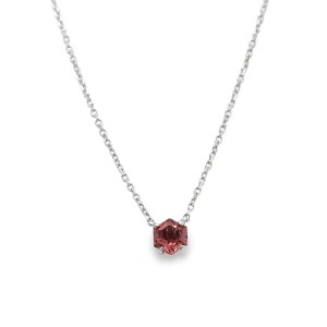 14kt White Gold Red-orange Hexagon Sapphire Necklace
