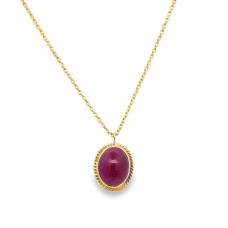 Estate 14kt Yellow Gold Ruby Cabochon Pendant Necklace