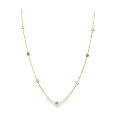 14kt Yellow Gold Emerald And Diamond Bezel Station Necklace