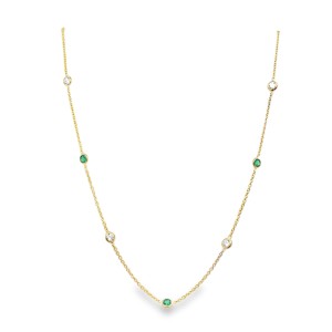 14kt Yellow Gold Emerald And Diamond Bezel Station Necklace