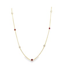 14kt Yellow Gold Ruby And Diamond Bezel Station Necklace