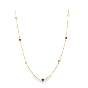 14kt Yellow Gold Ruby And Diamond Bezel Station Necklace