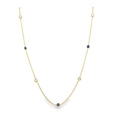14kt Yellow Gold Sapphire And Diamond Bezel Station Necklace