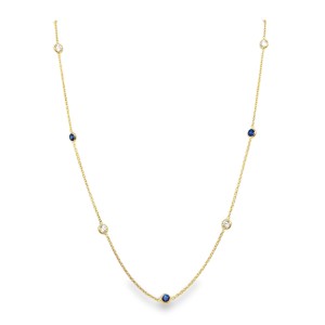 14kt Yellow Gold Sapphire And Diamond Bezel Station Necklace