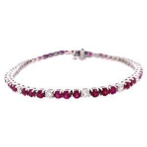 14kt White Gold Ruby And Diamond Tennis Bracelet