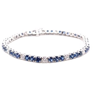 14kt White Gold Sapphire And Diamond Straight-line Bracelet