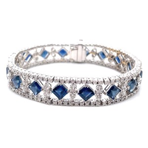Estate Platinum Sapphire And Diamond Bracelet. The Center Of