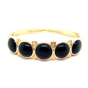 Estate 14kt Yellow Gold Onyx Bangle Bracelet