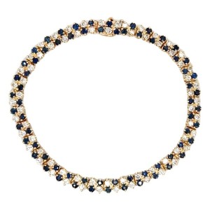 Estate 14kt Yellow Gold Alternating Sapphire And Diamond Double Row Bracelet