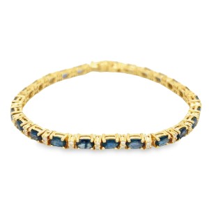 Estate 14kt Yellow Gold Sapphire And Diamond Tennis Bracelet