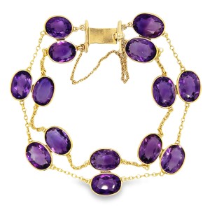 Estate 14kt Yellow Gold Double Link Row Amethyst Bracelet