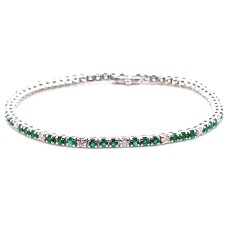 14kt White Gold Emerald And Diamond Straight-line Bracelet