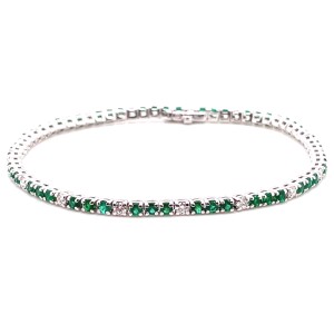 14kt White Gold Emerald And Diamond Straight-line Bracelet