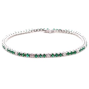 14kt White Gold Emerald And Diamond Straight-line Bracelet