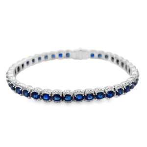 14kt White Gold Sapphire And Diamond Straight-line Bracelet