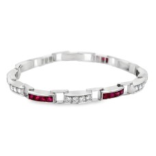 Estate Mid-Century Platinum Ruby And Diamond Bar Link Bracelet
