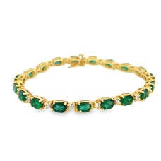 Estate 14kt Yellow Gold Oval Emerald And Diamond Bracelet