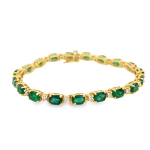Estate 14kt Yellow Gold Oval Emerald And Diamond Bracelet