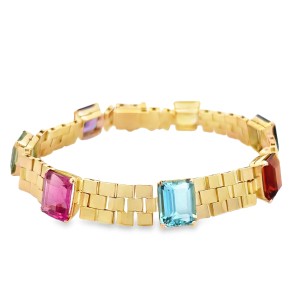 Estate Mid-Century 18kt Yellow Gold Multi Color Gemstone Bracelet