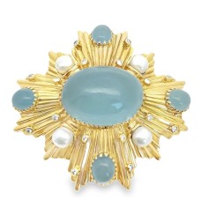 Estate 18kt Yellow Gold Aquamarine, Pearl, And Diamond Brooch/ Pendant