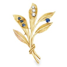 Estate Mid-Century 14kt Yellow Gold Sapphire And Diamond Brooch