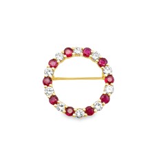 Estate 18kt Yellow Gold Ruby And Diamond Circle Pendant
