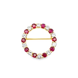 Estate 18kt Yellow Gold Ruby And Diamond Circle Pendant