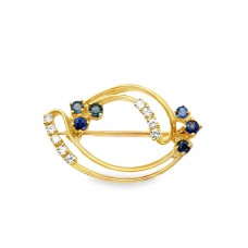 Estate 18kt Yellow Gold Sapphire And Diamond Swirl Pin