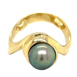 Estate 18kt Yellow Gold Asymmetrical Tahitian Pearl Ring