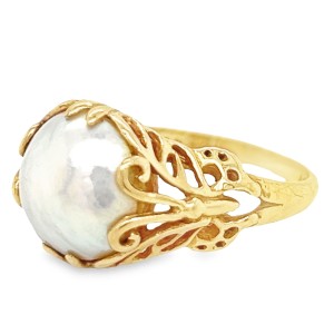 Estate 14kt Yellow Gold Mabe Pearl Open Work Ring