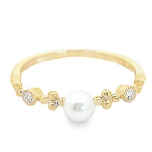 14kt Yellow Gold Pearl And Diamond Stackable Band Ring