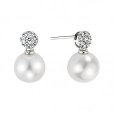 14kt White Gold Pearl And Diamond Earrings