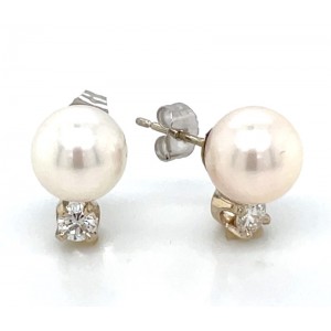 Estate 14kt White Gold Pearl And Diamond Stud Earrings