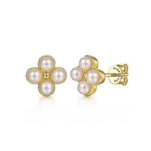 Gabriel & Co. 14kt Yellow Gold Pearl Cluster Earrings