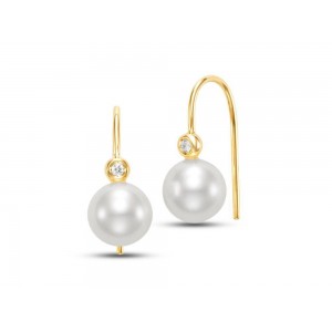 Mastoloni 14kt Yellow Gold Freshwater Round Pearl And Diamond Drop Earrings